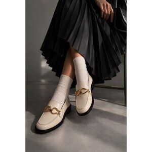 ZARA White Leather Horsebit Loafers Women EU 39 US 8. 5 Gold Buckle AIRFIT Flat